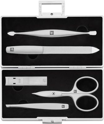 ZWILLING Set de Manicura de 5 Piezas en Estuche de Aluminio para el Cuidado de las Uñas y Pedicura, Premium, Terciopelo Negro Incrustado