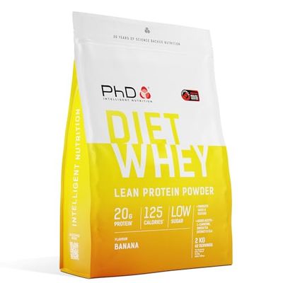 PhD Nutrition Diet Whey Low Calorie Protein Powder, Low Carb, High Protein Lean Matrix, Banana Diet Whey Protein Powder, 62 Servings Per 2 kg Bag [Packing May Vary]