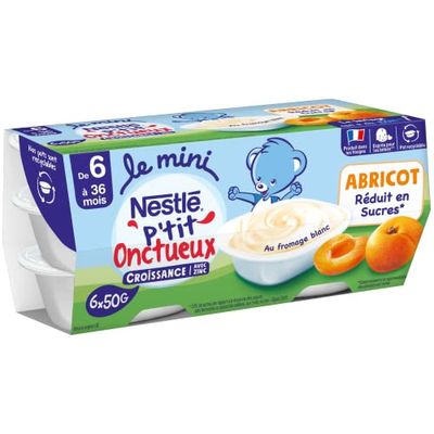 Nestlé Bébé - P'tit onctueux Croissance mini Abricot - dès 6 mois - 6 x 50g