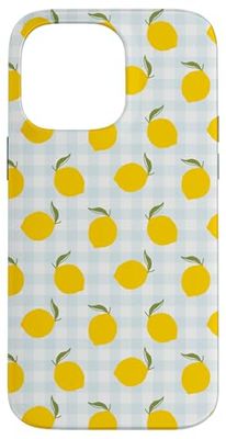 Cute Lemon Gingham Pattern in Yellow & Blue Summer Aesthetic Case for iPhone 14 Pro Max