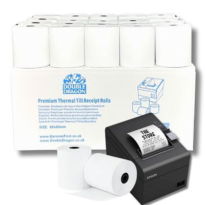Double Dragon, rouleau de papier thermique premium de 80 x 80 mm pour imprimante EPOS, terminal POS, caisse enregistreuse [Paquet de 60]