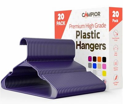 Campior Lot de 20 cintres de qualité supérieure - Design fin et peu encombrant, en plastique léger et durable avec rainures d'épaule intelligentes, utilisation polyvalente pour organiser le linge, les