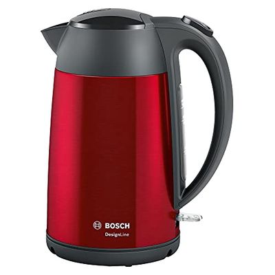 Bosch DesignLine TWK3P424 - Bollitore senza fili DesignLine, beccuccio senza schizzi, indicatore di tazza, indicatore del livello dell'acqua, protezione da surriscaldamento, 1,7 l, 2400 W, rosso
