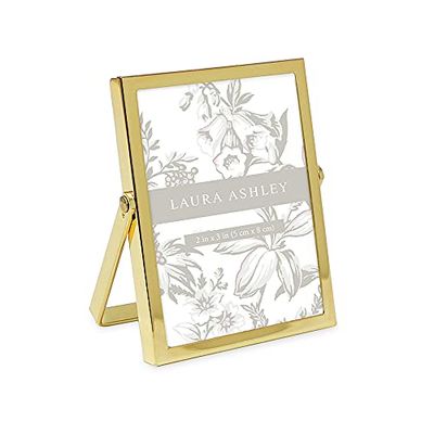 Laura Ashley 2x3 Gold Flat Metal Picture Frame (Vertical) with Pull-Out Easel Stand, Made for Tabletop, Counterspace, Shelf and Desk (2x3, Gold)