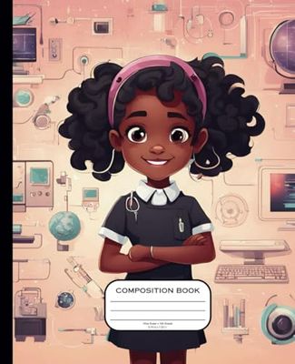 Composition Notebook Little Black STEM Girls: Curls & Computing, Wide Ruled Paper, 9-3/4" x 7-1/2", 100 Sheets, for Black and Brown Girls: For Back to School, Notebook for Girls