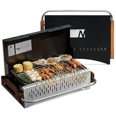 Naturehike Barbecue a carbonella, Pieghevole, 50,2 x 32,8 x 33,5 cm, Portatile, da Campeggio, da Esterno, Colore: Nero