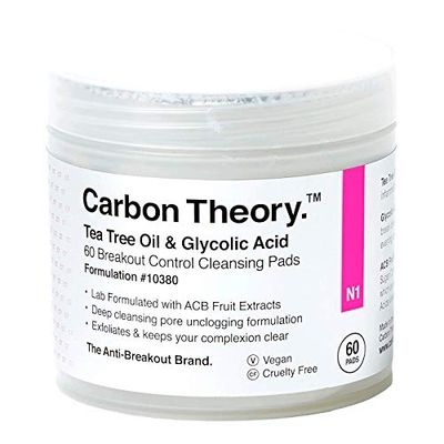 Carbon Theory Lot de 60 tampons exfoliants à l'huile d'arbre à thé et à l'acide glycolique - Naturel, végétalien et sans cruauté envers les animaux
