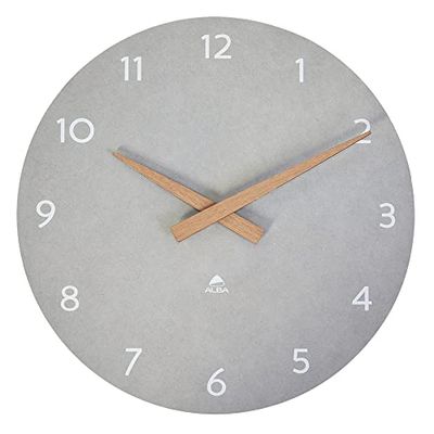 ALBA - Reloj de Pared (Madera, Cuarzo, silencioso, Precioso, Aspecto Moderno y Puro), Color Gris