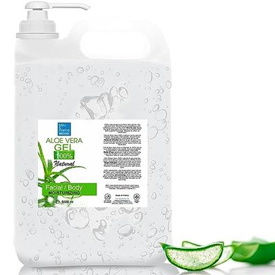 Gel Aloe Vera Puro Idratante Viso e Corpo | Trattamento per Acne e Cicatrici | Protettivo Solare e Anti-Invecchiamento | Post Rasatura e Depilazione, 5000 ml