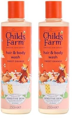 Childs Farm Kids Hair & Body Wash, Sweet Orange | Tear-free, Gently Cleanses | Suitable for Dry, Sensitive Skin, 250ml (Pack of 2)