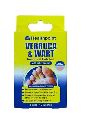 Healthpoint Verruca And Wart Removal Patches, 10 Patches In 2 Sizes, Dermatologically Tested, Prevents Risk Of Bacterial Infection, For Hands And Feet, Prevents The Spread Of Warts