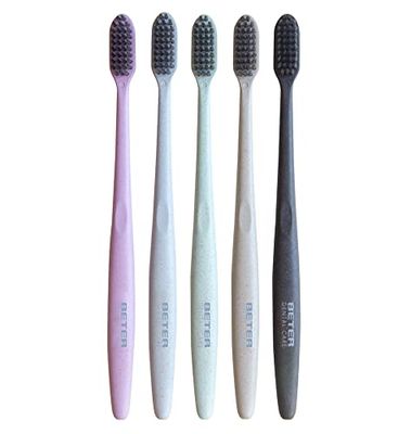 Brosse à dents adultes doux en fibre de blé (kit de 5) | Brosse à dents en charbon de poils doux adultes Dental Care | Durable et recyclable