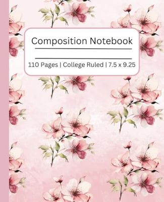 Pink Floral Aesthetic Composition Notebook – College Ruled, Vintage Coquette Cover, Perfect for School, Journaling, and Writing