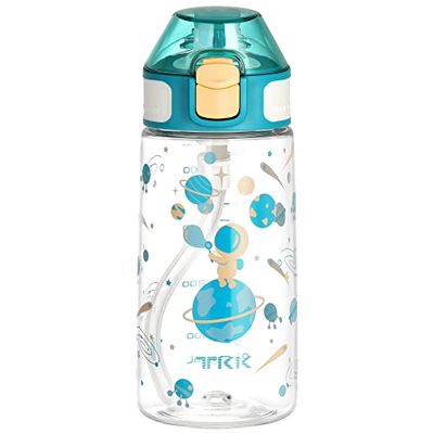 TITIROBA TKK Bouteille d'eau pour enfant avec couvercle anti-fuite et pailles Tritan sans BPA Vert 450 ml