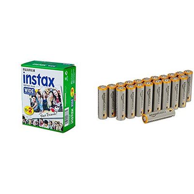 Fujifilm Instax Wide Film 20 Pellicole Instantanee per Fotocamere Instax Wide & Amazon Basics - Pile Stilo Alcaline AA Performance, confezione da 20