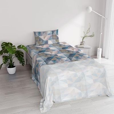 Ensemble de draps River en Coton et Fibres recyclées, lit Simple, modèle : Sepik Blue, confectionné en Italie