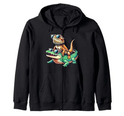 Bearded Dragon Crocodile Sunglasses Zip Hoodie