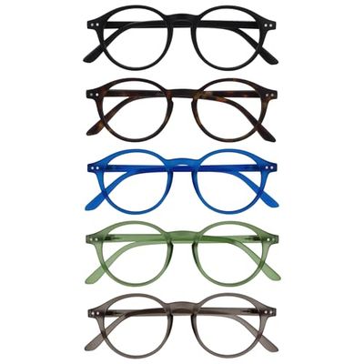 OPULIZE REY Occhiali da Lettura - Pacco da 5 - Montatura Rotonda Retro - Nero Opaco, Marrone, Blu, Verde, Grigio - Uomo Donna - RRRRR56-12367 - +1.50
