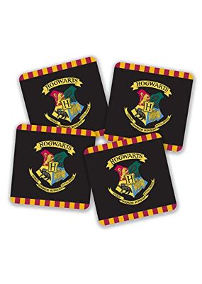 Groovy UK Harry Potter Hogwarts Crest sous-Verres 4-Pièce Set, 10 cm Taille, Noir/Bordeaux/Jaune