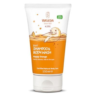 Weleda Kids Shampoo and Body Wash 2in1, Kids Shampoo, Kids Body Wash, Happy Orange, Dermatologically Tested, 100% Certified Natural, Organic, Vegan,150 ml