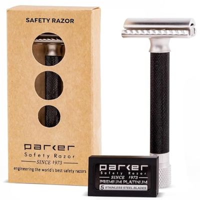 Parker Safety Razor Parker Variante regolabile doppio bordo rasoio di sicurezza e 5 Premium Blades - (Metallizzato) Grafite