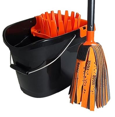 Vigor - Kit lavaggio frangia composto da: secchio 14 litri/centrifuga machoire / frangia sintetica / manico 5 parti
