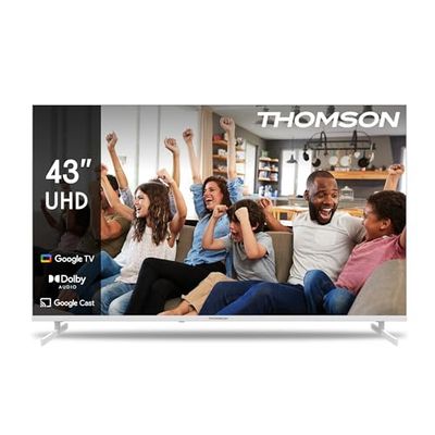 Thomson 43 Pollici (109cm) 4K Ultra HD Bianco Smart Google TV, Wi-Fi, Dolby Vision IQ, Dolby Atmos, HDR10, Bluetooth 5.1, Triple-Tuner (Cavo/Satellite/Antenna), HDMI, CI+, A+ Pannello - 43UG4S14W