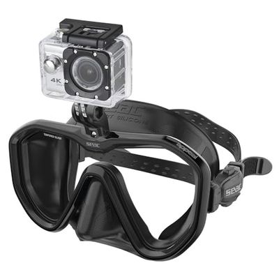 SEAC Appeal PRO, Maschera da Subacquea Made in Italy monolente con Attacco Universale per Action Cam Unisex-Adult, Nero, Narrow