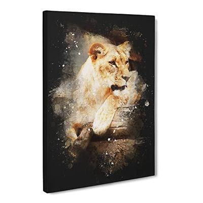 Lioness Paint Splash Modern Canvas Wall Art Print Ready to Hang, Framed Picture for Living Room Bedroom Home Office Décor, 20x14 Inch (50x35 cm)