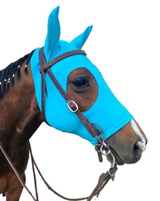 Maschera per Cavallo in Tessuto di Lycra di Alta Qualità con Orecchie Anti mosche Mod. TROTTO Col. Turchese, Taglia FULL
