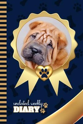 Undated Weekly Diary: Hardcover / 6x9 Personal Organizer / Scheduler With Checklist - To Do List - Note Section - Habit - Water Tracker / Organizing ... - Gold Medal Art on Navy Blue Paw Bone Print