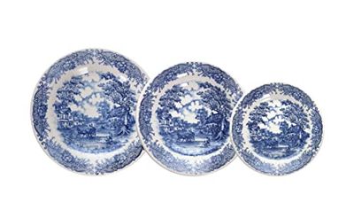 Tognana Old England Service de vaisselle pour 6 personnes, 18 pièces, Stoneware, blanc et bleu