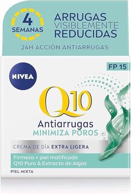 NIVEA Q10 Power Anti-rugas cuidado do dia FP15 (1 x 50 ml), creme facial antirrugas para pele mista, creme hidratante com protetor solar, creme anti-idade