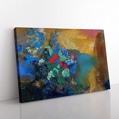 Ophelia Among The Flowers By Odilon Redon Classic Painting Canvas Wall Art Print Ready to Hang, Framed Picture for Living Room Bedroom Home Office Décor, 50x35 cm (20x14 Inch)