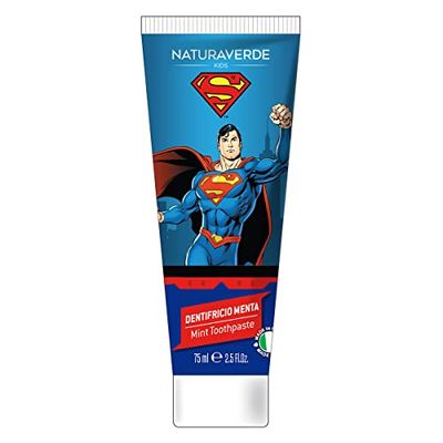 Naturaverde | Barn – Superman – tandkräm med söt mynta för barn, tandkräm för barn med mild formel, Superman tandkräm, 75 ml