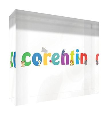 Little Helper Souvenir Décoratif en Acrylique Transparent Poli comme Diamant Style Illustratif Coloré avec le Nom de Jeune Garçon Corentin 15 x 21 x 2 cm Grand