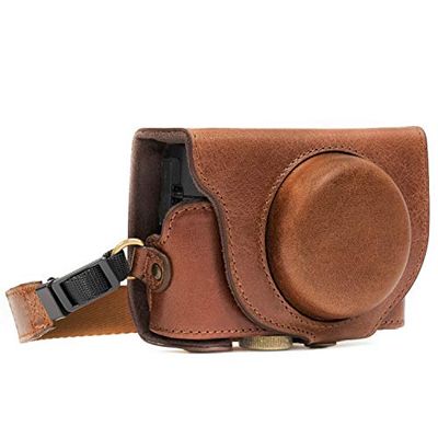 MegaGear MG875 Ever Ready, capa de uso em couro genuíno, com correia para Sony Cyber-shot DSC-RX100 VI, DSC-RX100 V, DSC-RX100 IV - castanho escuro