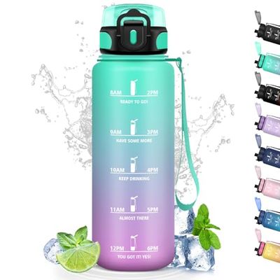 Borraccia 1,5 Litri, Borraccia Palestra Senza Perdite, Borraccia Motivazionale con Scala Temporale, Borraccia Filtrante, Facile da Pulire, Borraccia per Sport, Fitness, Ciclismo, Campeggio, Outdoor