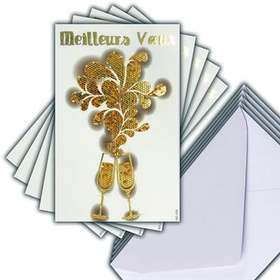 M5-508 Set van 5 identieke kaarten, beste wensen van goud, 13,5 x 8,5 cm + 5 witte enveloppen 14 x 9 cm – Gelukkig Nieuwjaar Wensen, januari, 2 vloeien, champagne, bubbels van geluk, gemaakt in