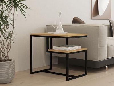 Nowoczesny stolik kawowy, kolor szafirowy, 60 x 52 x 40 cm, 100% melamina, grubość 18 mm, stylowy industrialny design do domu i biura