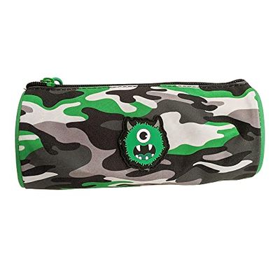 Tinc Camo Print School Barrel Pencil Case - Zip Up Large Compartment - Green, CABAPCGR