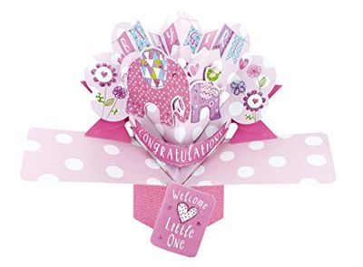 Second Nature New Baby Pop Up Card met "Baby Girl Congratulations" opschrift in roze