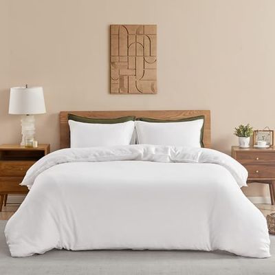 DAPU Set copripiumino in puro lino, 100% lino francese naturale proveniente dalla Normandia, traspirante e resistente, per chi dorme caldo, con 1 copripiumino e 2 federe (bianco, king size)