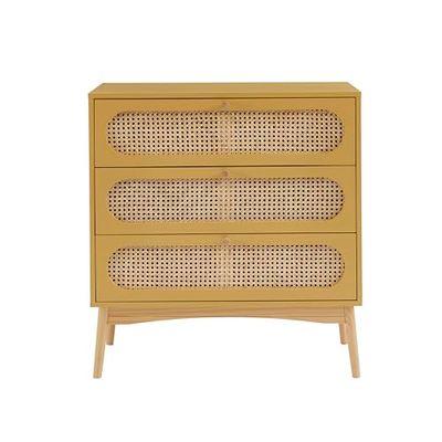 BAÏTA Commode SIXTINE geel saffraan en rieten rotan 3 laden
