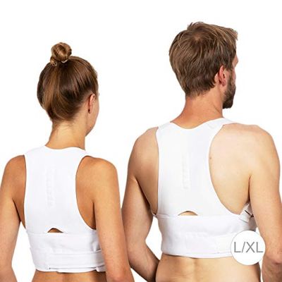 Relaxdays 10024359_878 Correcteur de Posture Dos Homme et Femme corriger Maintien Colonne vertébrale Ceinture Taille S/M, Blanc, Caoutchouc chloroprène, 0,2 x 120 x 42 cm