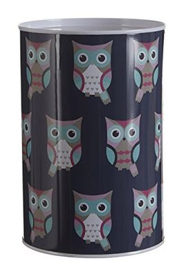 Premier Housewares 1411330 Happy Owls Money, Tin, Blue, 10 x 10 x 15 cm