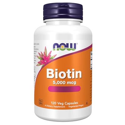 Now Foods, Biotin, 5.000mcg, Vitamina B7, Alta Dosis, 120 Cápsulas veganas, Probadas en Laboratorio, Sin Gluten, Sin Soja, Vegetarianas, No GMO