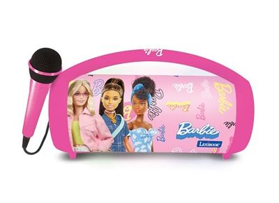 Lexibook - Barbie - Altoparlante luminoso senza fili con microfono, suono stereo, funzione Karaoke, porte USB e per schede SD, batteria ricaricabile, maniglia per portarlo ovunque, Rosa, BTP585BBZ