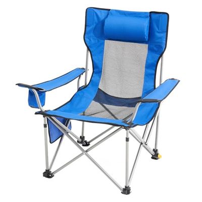 VEVOR Chaise de Camping Inclinable Portable, Capacité de Charge 150 kg, 4 Positions avec Repose-pieds, Porte-gobelet, Poche Latérale, Appui-tête, pour Maison, Camping, Pêche, Activités Plein Air, Bleu