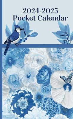 Pocket Calendar 2024-2025: Blue Ribbon with Beautiful Flowers, Compact 24-Month Planner | User-Friendly Design, Generous Space, and Elegant Glossy ... for Efficient Planning, 4 x 6.25", 77 Pages